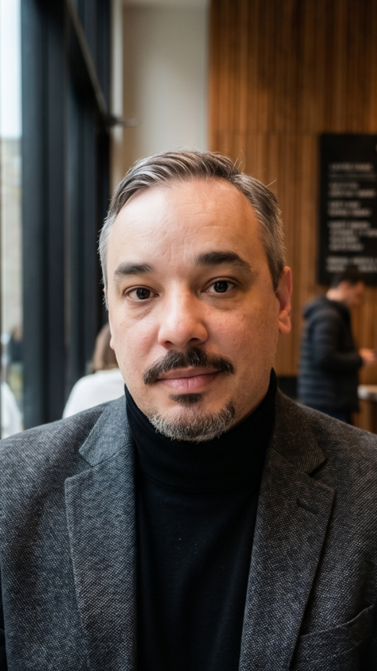 Consultor de seguros sorrindo em seu escritório